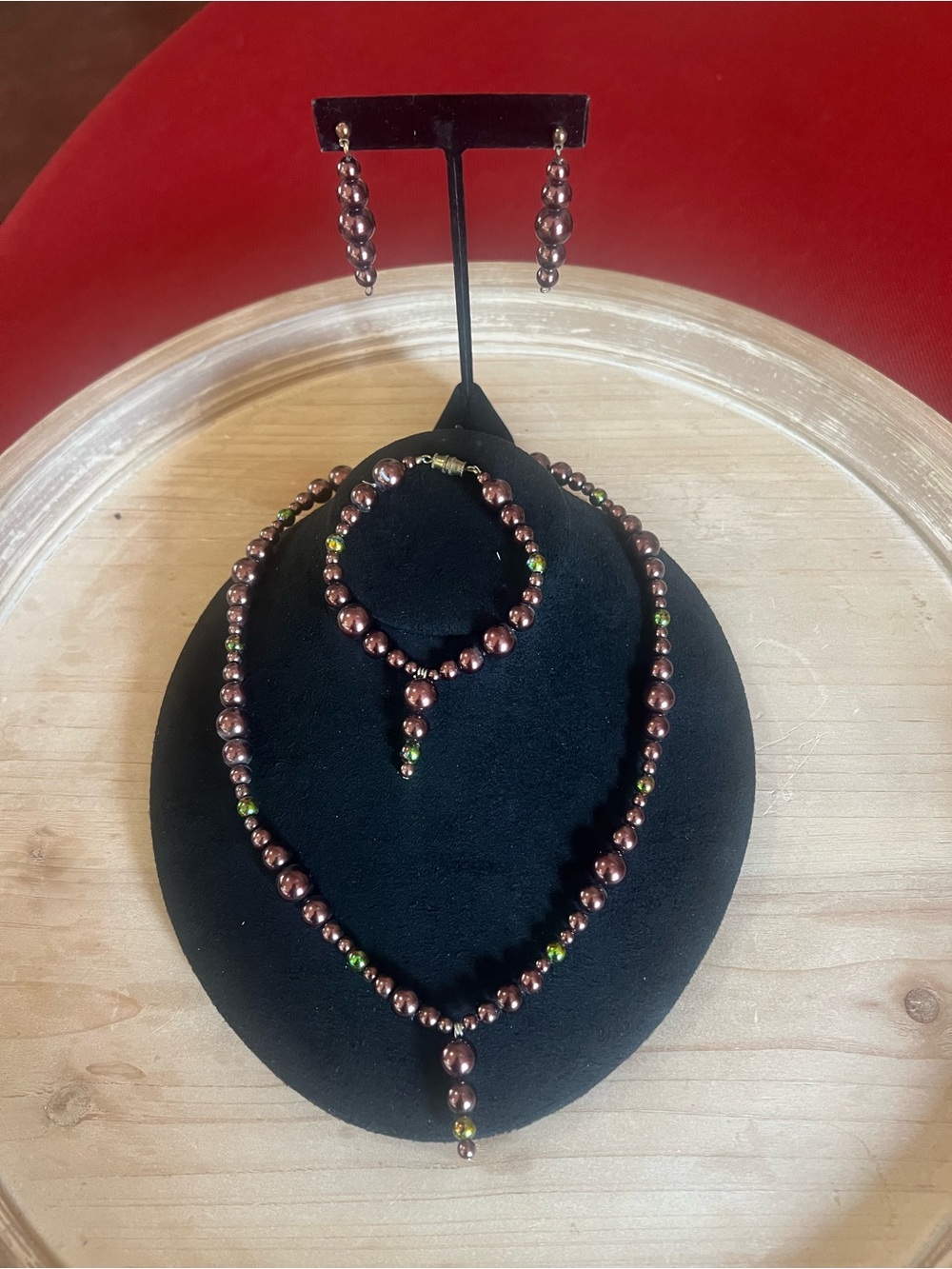 Brown Pearl Beaded Necklace, Bracelet & Earring Set - Unbranded